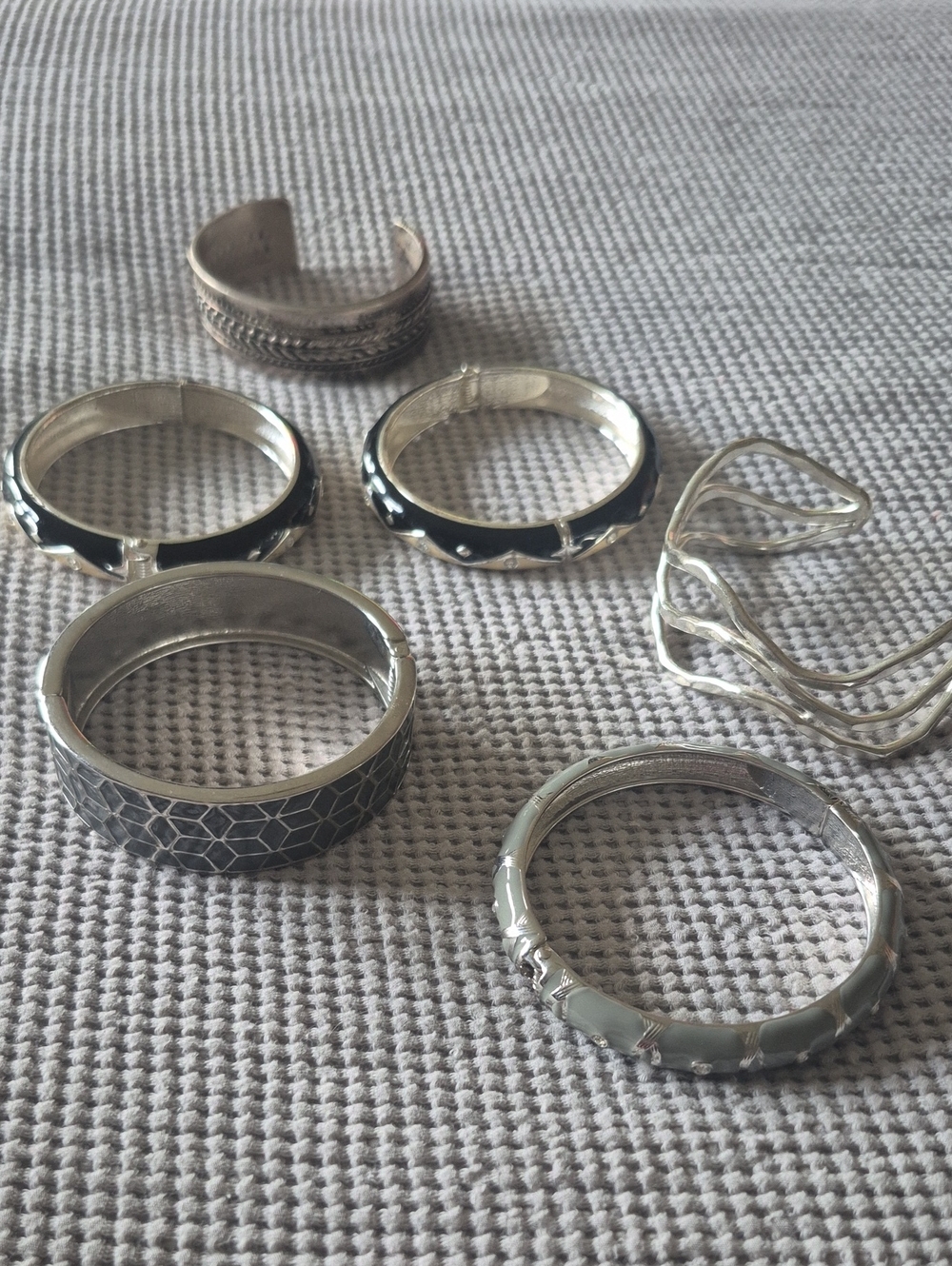 Macy's Silver-Tone Mixed Bangle Set with Black and Gray Accents